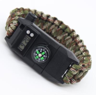 China Outdoor Paracord Survival Bracelet, Tactical Survival Bracelet with Compass Digital Watch Knife LED Light SOS Whistle Survival Paracord Bracelet for sale