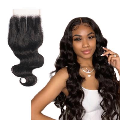 China Hot Sale 2021 Natural Wave Hair Bundle Closure, Factory Wholesale Remy Human Hair Extension 4x4 Closure for sale