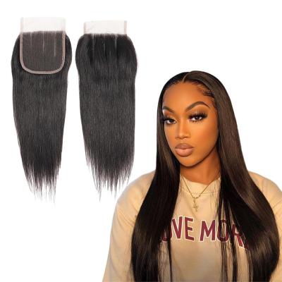 China ZX Natural Wave Human Hair Lace Closure 2X6 4X4 Lace Up Closure 5X5 6X6 7X7 All Size Straight Lace Closure With Baby Hair for sale