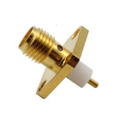 China 50Î © SMA-KFD Square Plate Flange Quality Pure Copper Gold Plated SMA Connector RF Connector 4 Hole Panel Seat for sale