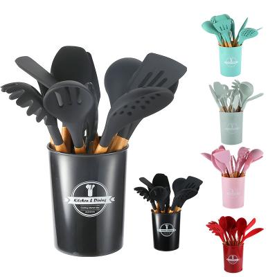 China Sustainable Premium Non-stick Pan Silicone Wooden Handle 9 Pcs Spoons Kitchen Utensil Cooking Tool Kit for sale