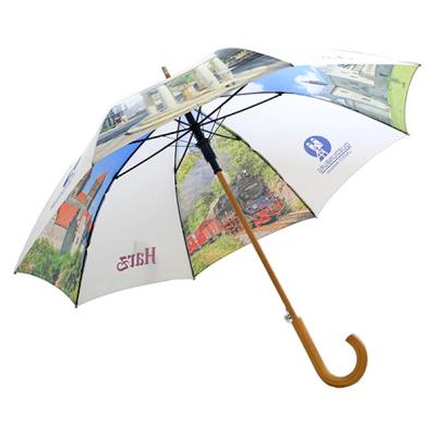 China All In 1 Customize Design Wooden Umbrella Logo Printing Automatic Rain Umbrella Upright Umbrella for sale