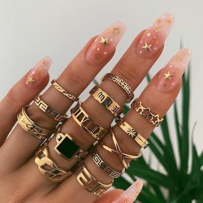 China Hiphop New Style Alloy Geometric Elements Letter Ladies Ring Set 13 Pieces Joint Ring for sale