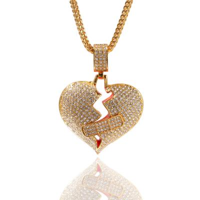 China New Style Hiphop Rhinestone Heart Bandage Broken Pendant Necklace For Women Men Fashion Hip Hop Jewelry for sale