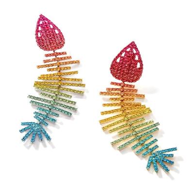 China Vintage Romantic/Sweet/Fashion/Rainbow Colorful Crystal Fishbone Earrings With Exaggerated Diamonds for sale