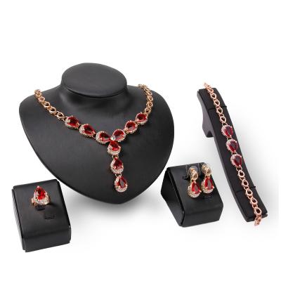 China High Quality Jewelry Set Plating Jewelry Women Jewelry Set High Quality 18k Gold Red Gemstone Necklace Earrings Bracelet Ring Set for sale