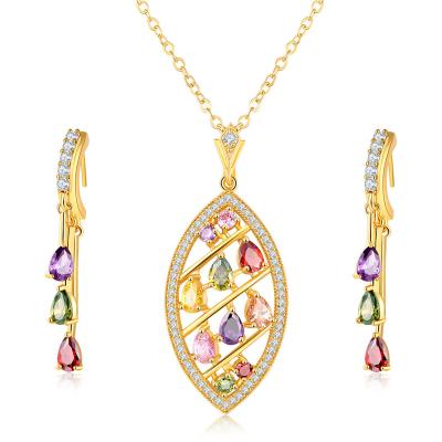 China Zircon kc color belt two-piece color direct high quality gold two-piece jewelry set factory jewelry set necklace pendant earrings set for sale