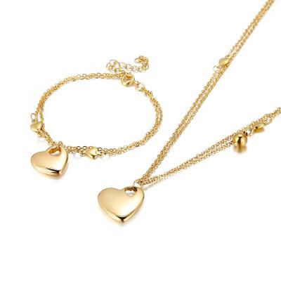 China Fashion High Quality American Popular Jewelry Atmosphere Style Jewelry Set 18K Stainless Steel Love Necklace Bracelet Set Gold Plated for sale