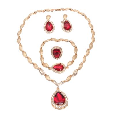 China Wholesale Gem Bridal Clavicle Chain Necklace Set Water Drop Four-piece Alloy Banquet High Quality Women's Jewelry Set Jewelry for sale