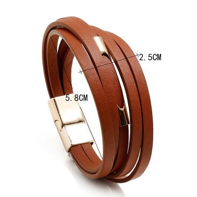 China New punk type multi-layer explosion bracelet PU style leather bead copper tube magnet buckle bracelet for sale