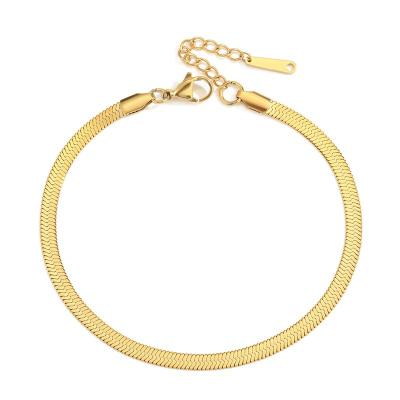 China American Vintage Jewelry Simple Stainless Steel 4MM Flat Snake Chain Women Gold Plated Anklet for sale