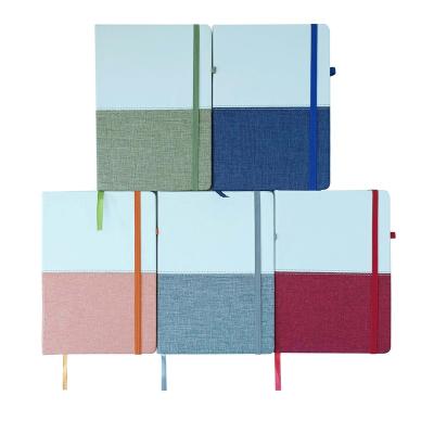 China Custom Fashion A5 Hardcover Book Notepad with Elastic Band Pen Holder PU Fabric Leather Canvas Notebook for sale