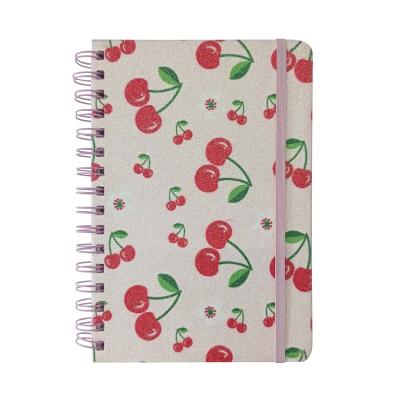 China Creative Cute Hardcover Book Cherry Design Spiral Notebook Fashion Cartoon Glitter Coil Diary Journal for sale