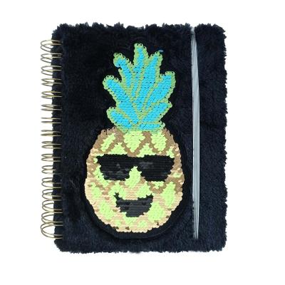 China Custom A5 Fashion Cartoon Spiral Diary for Kids Creative Personalized Sequin Plush Notebook for sale