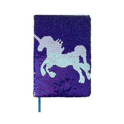 China Custom Reversible Cartoon Unicorn Unique Design Diary Fashion A5 Double Sided Flip Sequin Notebook for sale