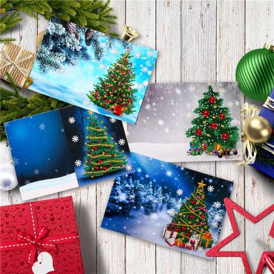 China Diy Crafts 4 Pcs Set Hot Selling DIY Abstract Gem Art Gifts Christmas Tree Diamond Greeting Cards for sale