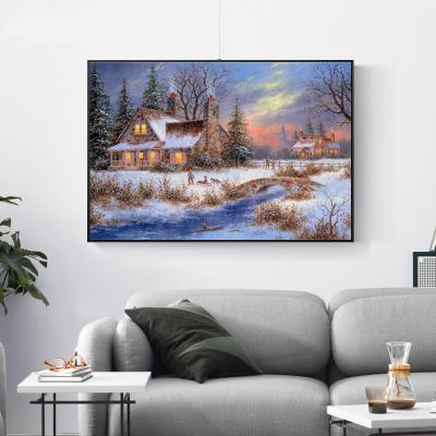 China Abstract Christmas Season Landscape Diamond Snowfall Painting Christmas for sale