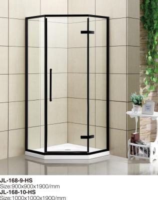 China With View Bath Enclosure Frameless Shower Screen With Brass Hinges Black Matte Aluminum Modern Style for sale