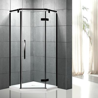 China Quadrant Black Metal Framed Modern Raised Shower Enclosure Cupboard Hinge Doors With Diamond Shape Tray for sale