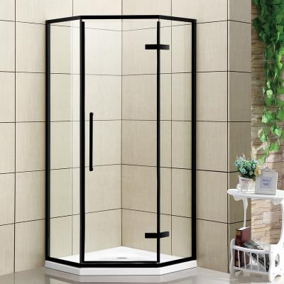 China Bathroom Corner Modern Black Matte Profile 3 Sided Panel Tempered Glass Door Diamond Shower Screen Enclosure for sale