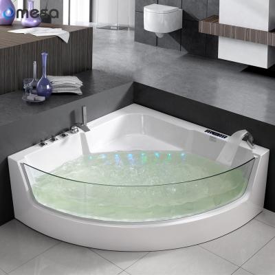 China Moden Contemporary 2 Person Area Shape Gentleman Corner Jet Spa Tubs For Sale With Clear Glass for sale