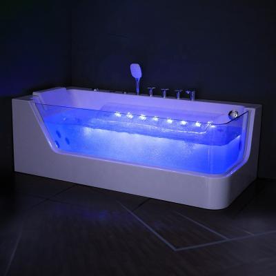 China Luxury Large Single Skirted Back to Wall Corner Bath Jets Acrylic Material Whirlpool Bathtub with Glass for sale