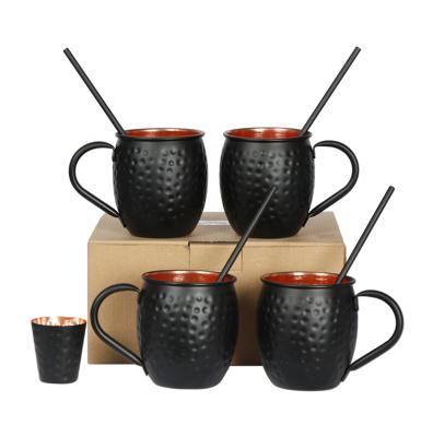 China Durable Double Wall Hammered Mugs Stainless Steel Copper Plating Black Moscow Mule Mugs for sale