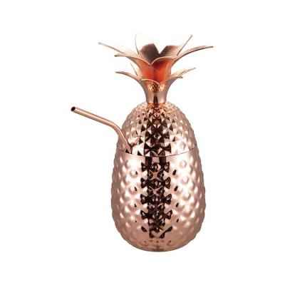 China Factory direct drinkware High Quality Stainless Stainless Rose Gold Pineapple Cocktail Shake Mug With Straw for sale