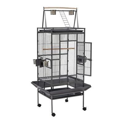 China Sustainable Iron Black Bird Cage With Feeding Bowl For Parrot Cockatiel Finch for sale