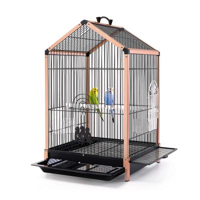 China Viable Bird Cage For Small Bird Portable Travel Carrier Aluminum Alloy Frame For Small Parrot With Sliding Iron Door Bath Tray for sale