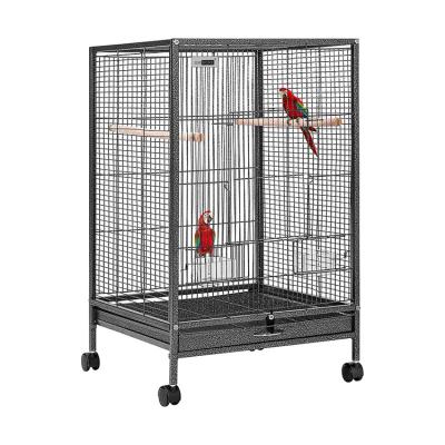 China Rolling Stocked Stand Wrought Iron Bird Cage For Parrots Conure Parakeet Cockatiel With 4 Caster Wheels for sale