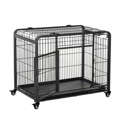 China Sustainable metal dog cage crate kennel with tray and removable cover and 4 locking wheels for indoor and outdoor for sale