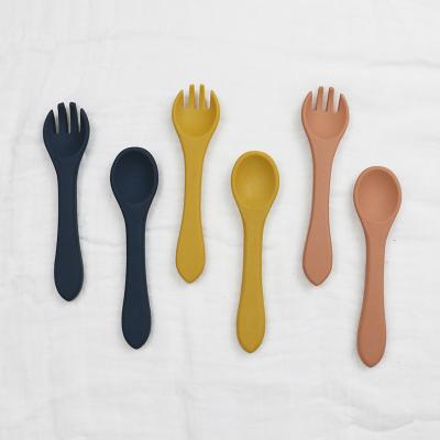 China Non-Toxic Silicone Baby PISSEN Feeding Forks And Spoons Set Safety Early Stage Self Feeding Supplies Mini Kids Utensils For Toddlers for sale