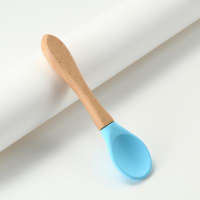 China New Children Baby Products Casual Non-Toxic Wood Training Spoon Colorful Wooden Baby Spoon for sale