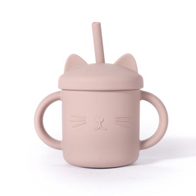 China 2021 New Minimalist Silicone Baby Sippy Cup Kitty Wholesale High Quality Safe BPA Free Baby Cup With Straw Cat for sale