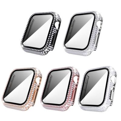 China Luxury Popular Tempered Glass Full Cover PC Screen Protector Case Rhinestone Case 40mm Luxury Watch Case For Apple Watch for sale