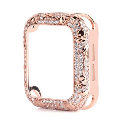 China Luxury Popular Exquisite Watch Case For Apple 38mm & 42mm & 40mm & 44mm Zirconia Tulip Metal Watch Case for sale