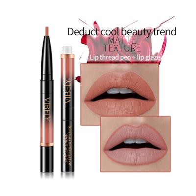 China Matte Waterproof Colorful 2-in-1 High Quality Dual-in-1 Velvet Lip Gloss Primer Lip Liner for sale