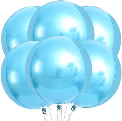 China Foil 22 Inch 6 PCS Mirror End Balloons Light Blue Foil Around Sphere Gold Mylar Balloons For Wedding Baby Shower Decor for sale