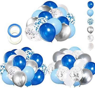 China Metallic Silver White Latex 62 Pcs Confetti Balloons Kit 12 Inch White Royal Blue Balloons For Boy Birthday Baby Shower Graduation for sale