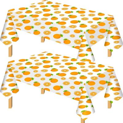 China Cutie Disposable Orange Waterproof Table Cover Fruit Orange Disposable Tablecloths For Birthday Party Decorations for sale