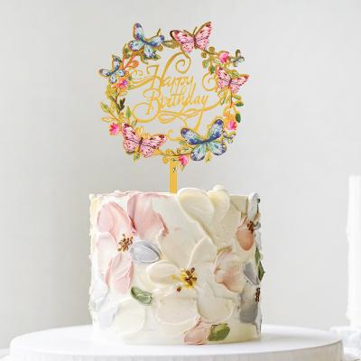 China Festival ; Hot Selling Happy Birthday Letter Concert Decoration Flower Butterfly Acrylic Birthday Cake Toppers Cake Topper For Party Supplies for sale