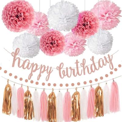 China PVC Decorations, Rose and Gold Happy Birthday Banner Decoration for Women, Hanging Swirls, Paper Garland for sale