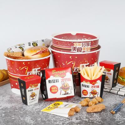 China New Recycled Materials Design Top Selling White Paper Fried Chicken Packing Box With Printed Custom Chicken Pails For Take Out Food Packaging en venta