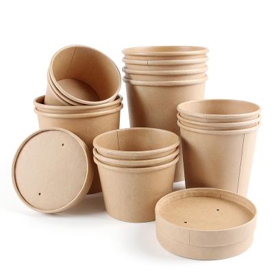 China 100% China Factory Eco-friendly Foods Take Away Custom Kraft Paper Bowl With Lid for sale