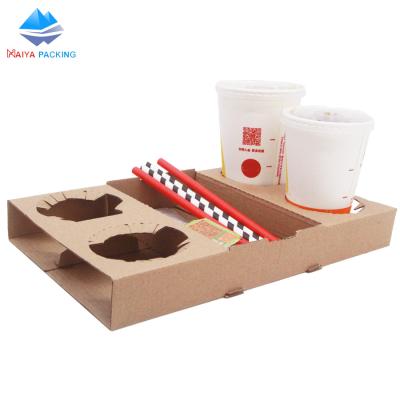 China 2/4 Cup Tray Custom Printing Coffee Beverage Corrugated Paper Coffee Drinkware Carry Tray Stand Foldable Paper Cup Tray for sale