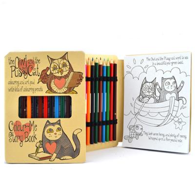 China Eco-Friend Customized Eco Friendly Kraft Paper Cartoon Animal Printing Drawing Notebook with Color Pencil Coloring Book for Kids Christmas Gifts for sale