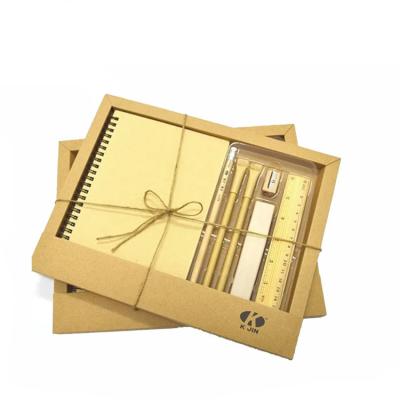 China Paper Top Green Vintage Boundary Cover Wood Notebook Enrolls Stationery Set Writing Brown Paper Books With Pen Set For Study for sale