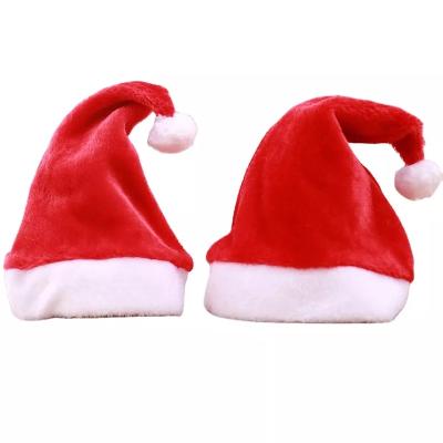 China 2022 Christmas Party Cheap Promotional Merry Christmas Short Plush Hot Selling Red Hat Red Hat With Small Balls for sale