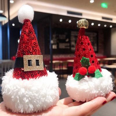 China 2022 Hot Selling Christmas Cloth Christmas Hat Small Children Cartoon Hair Clips Adult Christmas Decoration Hairpin Decoration for sale